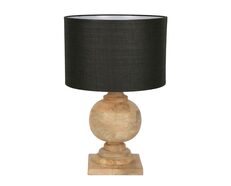 Coach Turned Wood Ball Balustrade Table Lamp Natural With Black Shade - KITELDOMR-2356
