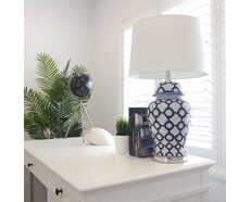 Lucca Blue & White Jar Shaped table Lamp With Shade - OWDU0076
