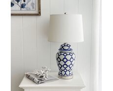 Lucca Small Blue & White Jar Shaped table Lamp With Shade - OWDU0076S