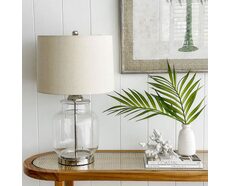 Regency Nickel & Glass Table Lamp With Natural Shade - OWDU0114