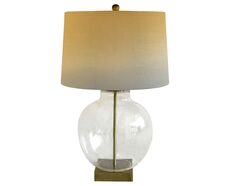 Ellyn Glass & Brass Lamp With White Linen Shade - OWDU0122