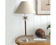 Nickel / Wood Palm Lamp With Natural Linen Shade - OWL0061